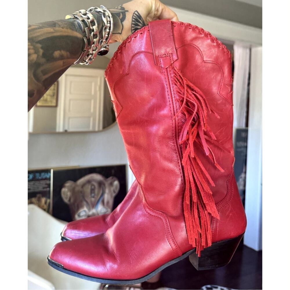ACME Red Heeled Boots with Fringe